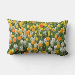 "MARIGOLD & YELLOW TULIPS WITH WHITE HYACINTHS" LUMBAR CUSHION