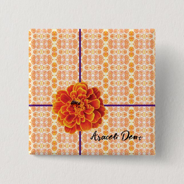 Marigolds and Bee 15 Cm Square Badge (Front)