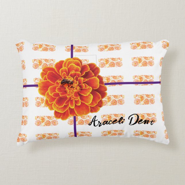 Marigolds and Bee Decorative Cushion (Front)