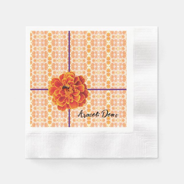 Marigolds and Bee Paper Napkin (Front)