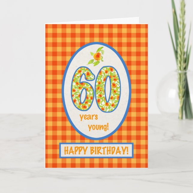 Marigolds and Check Gingham: 60th Birthday Card (Front)