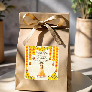 Marigolds cute Indian girl Haldi personalised Square Sticker