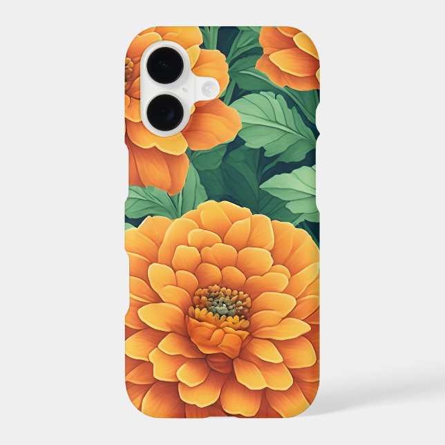 Marigolds orange and green floral flower pattern iPhone case (Back)