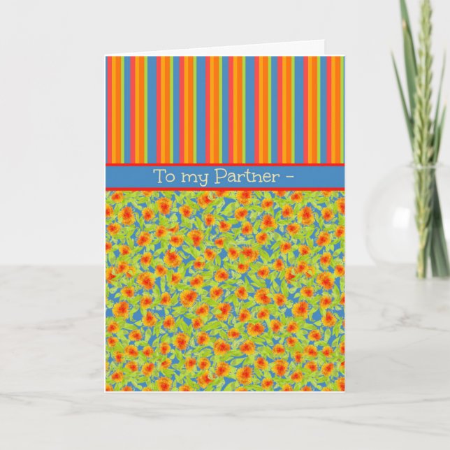 Marigolds, Stripes: October Birthday for Partner Card (Front)