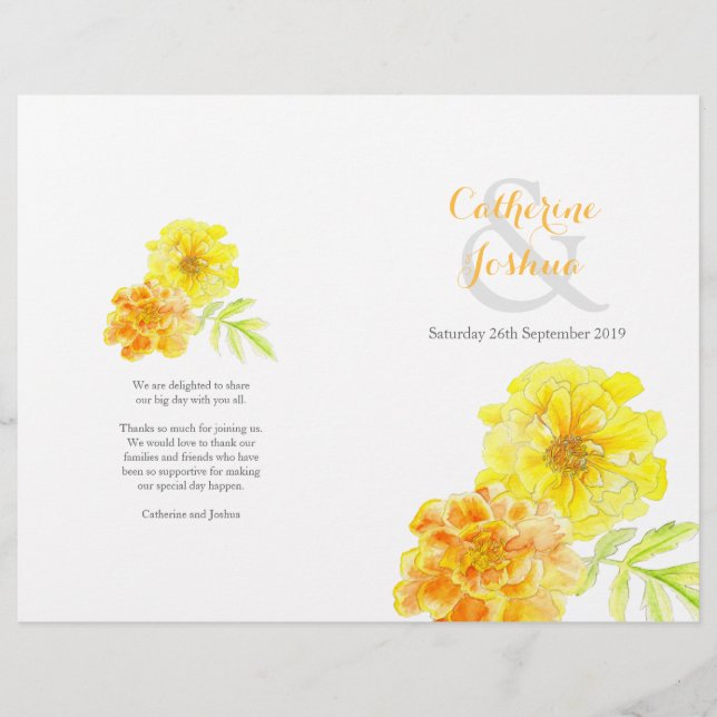 Marigolds watercolor yellow large Wedding Program (Front)