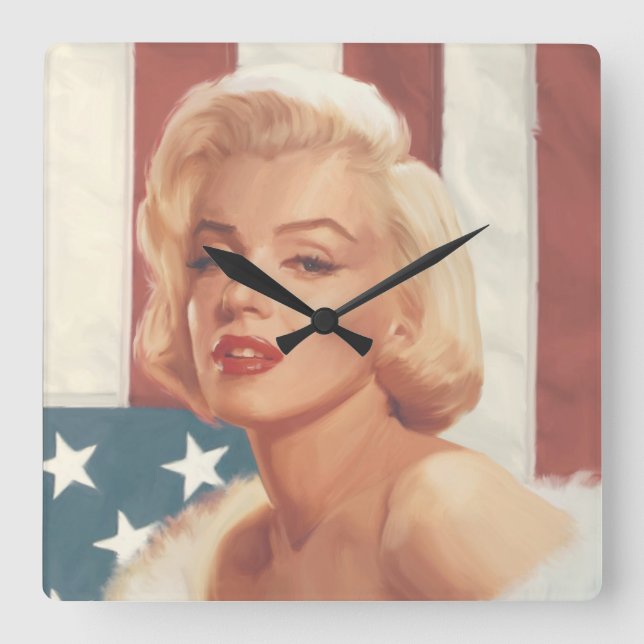 Marilyn Flag Square Wall Clock (Front)