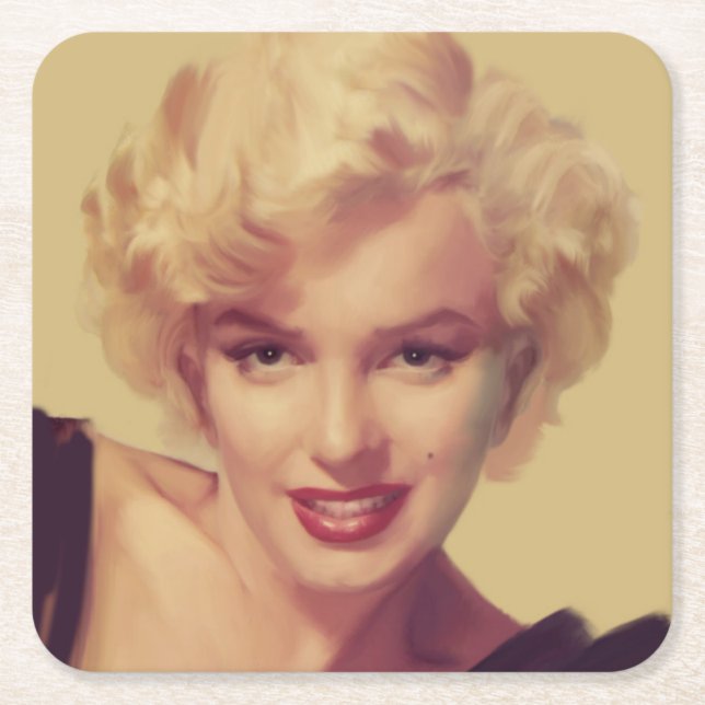 Marilyn in Black Square Paper Coaster (Front)