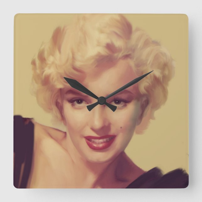 Marilyn in Black Square Wall Clock (Front)