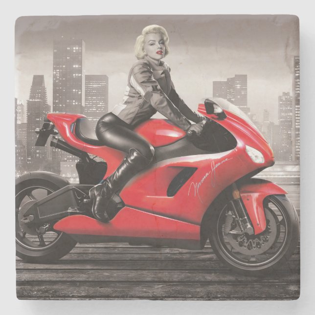 Marilyn's Motorcycle Stone Coaster (Front)