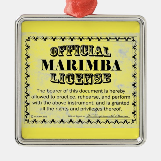 Marimba License Metal Tree Decoration (Front)