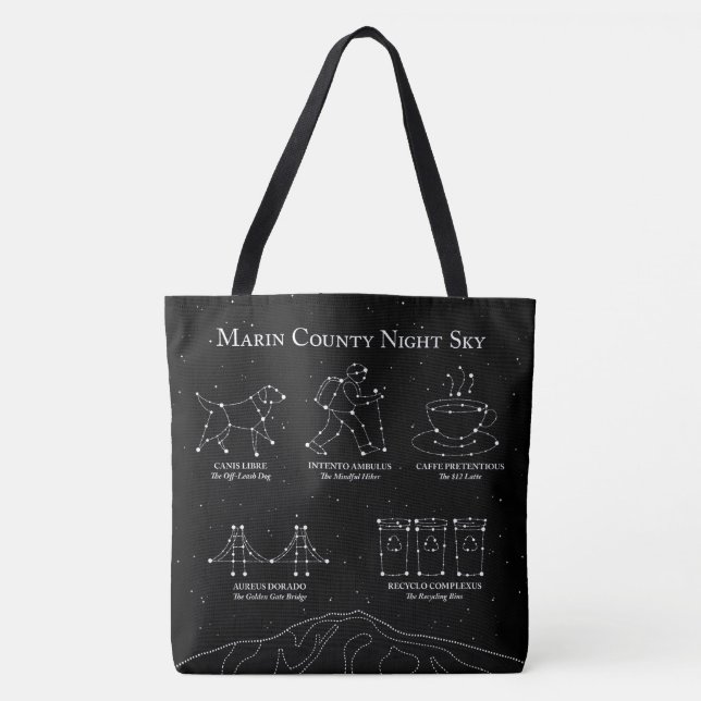 Marin County Night Sky Large Tote Bag Black (Front)
