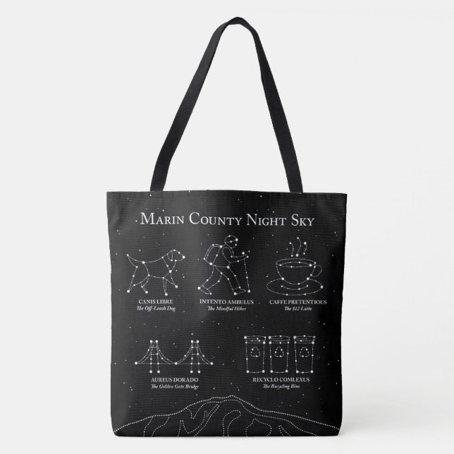 Marin County Night Sky Large Tote Black  Bag (Front)