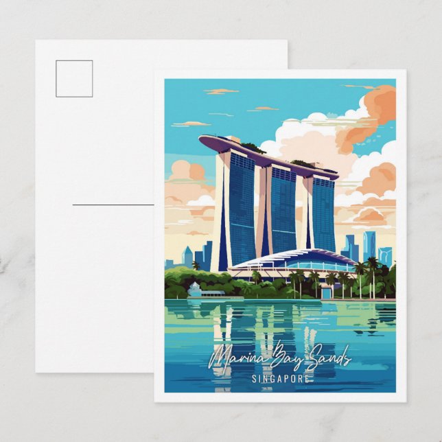 Marina Bay Sands Art vintage travel illustration Postcard (Front/Back)
