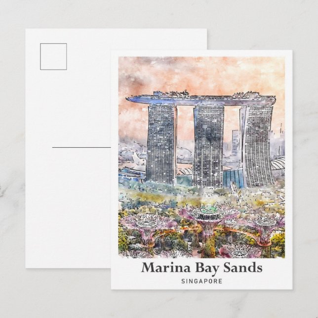 Marina Bay Sands Singapore Travel Watercolor Postcard (Front/Back)