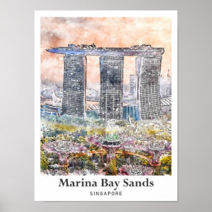 Marina Bay Sands Singapore Travel Watercolor Poster