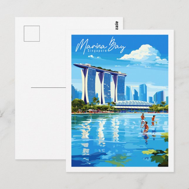 Marina Bay Singapore vintage travel illustration Postcard (Front/Back)