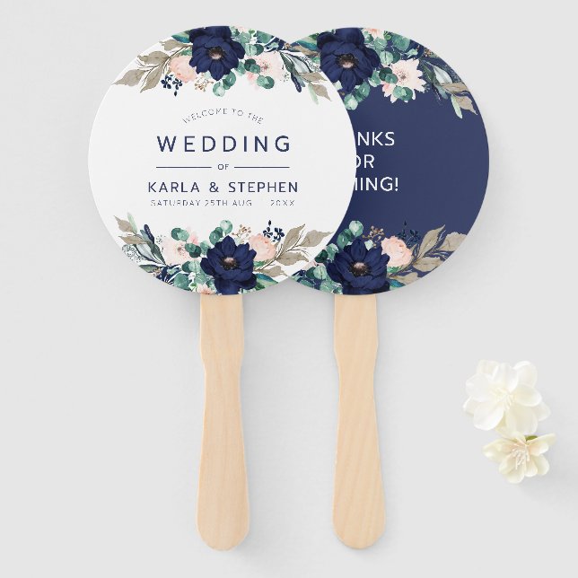 Marina bloom flowers frame hand fan (Front and Back)