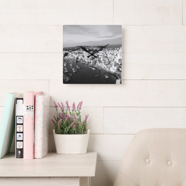 Marina di Corricella View 1 - Procida -BW Square Wall Clock (Reading Room)
