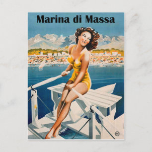 Marina di Massa, sailing girl, Italy. Vintage Postcard