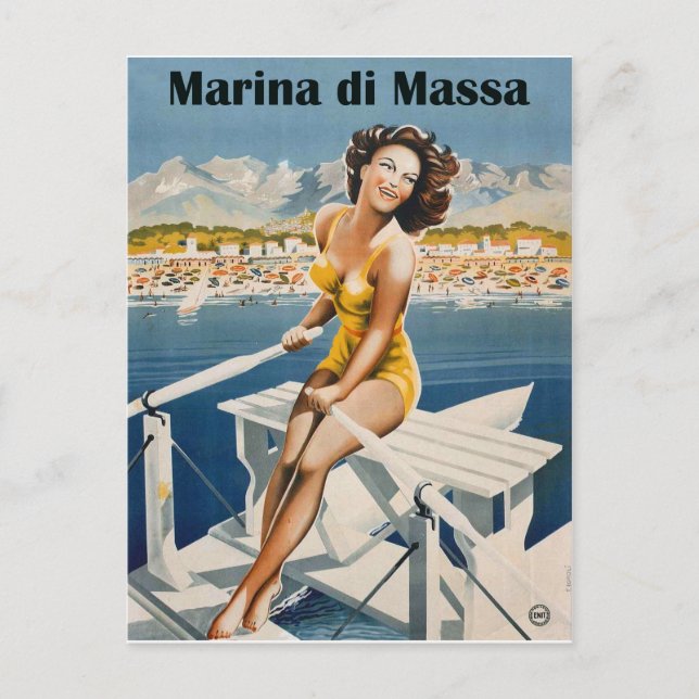 Marina di Massa, sailing girl, Italy. Vintage Postcard (Front)
