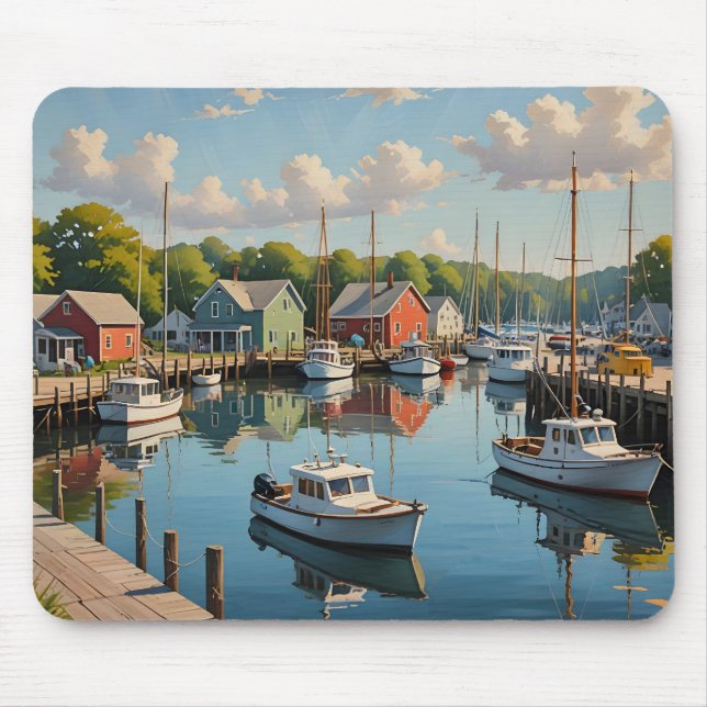 Marina in a Little Fishing Village Mouse Pad (Front)