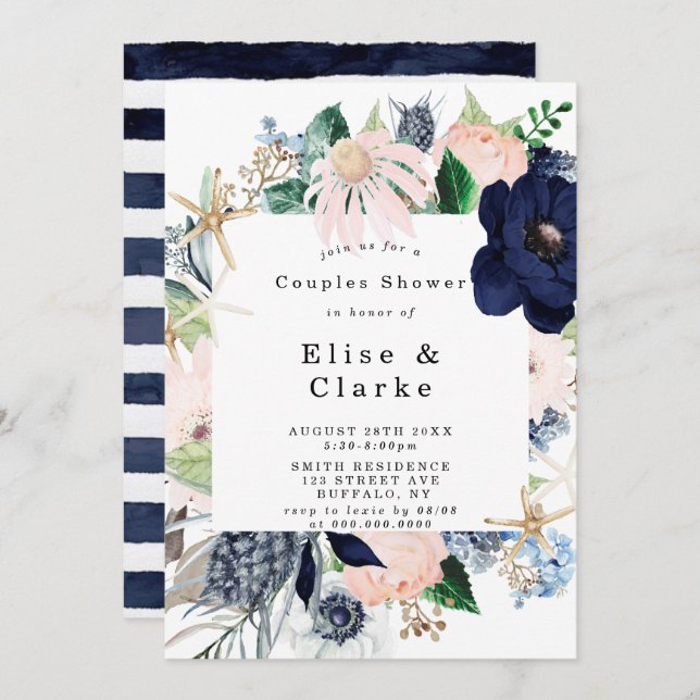 Marina Nautical Blooms Couples Shower Invitations (Front/Back)