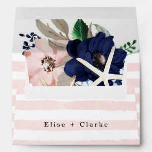 Marina Nautical Blooms Navy Blush Pink Wedding Env Envelope