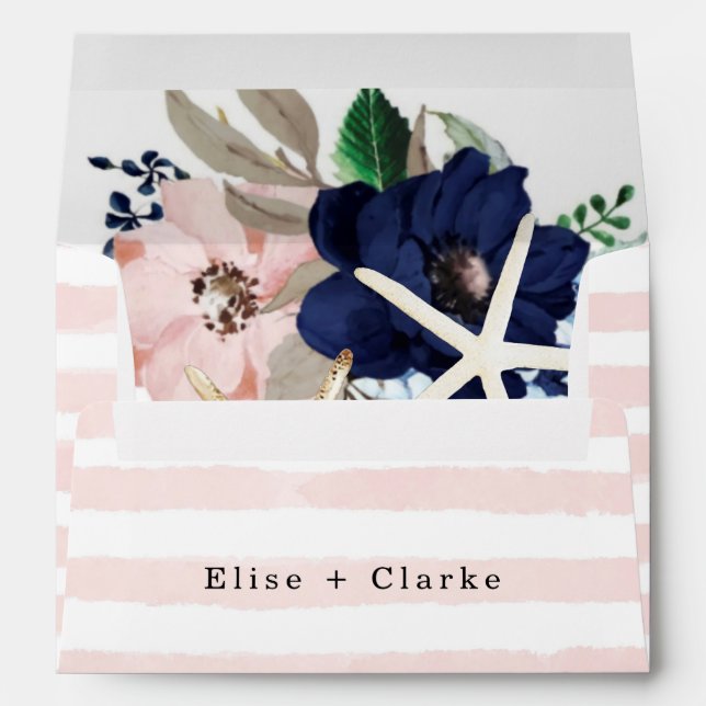 Marina Nautical Blooms Navy Blush Pink Wedding Env Envelope (Back (Bottom))