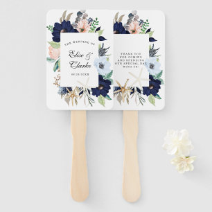 Marina Nautical Blooms Navy Blush Pink Wedding Hand Fan