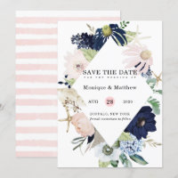 Marina Nautical Blooms Navy Blush Save The Date In