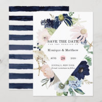 Marina Nautical Blooms Navy Blush Save The Date