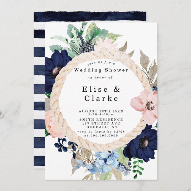 Marina Nautical Blooms Wedding Shower Invitations (Front/Back)