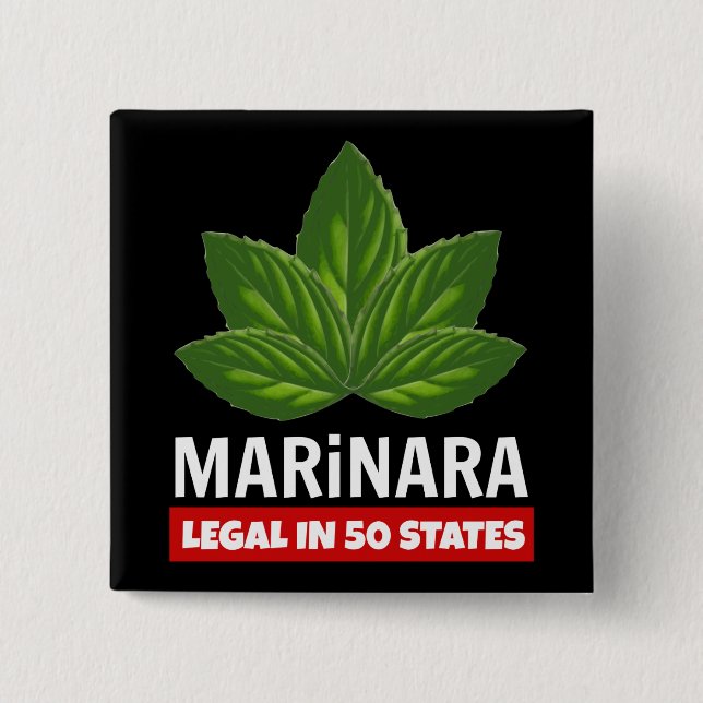 Marinara Legal 50 States Basil Leaves Food Humour 15 Cm Square Badge (Front)