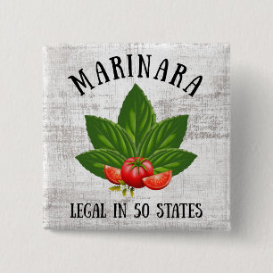 Marinara Legal in 50 States Basil and Tomatoes 15 Cm Square Badge