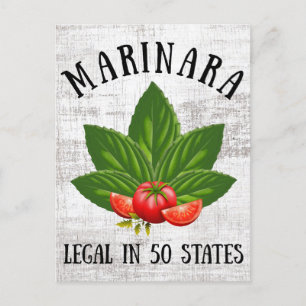 Marinara Legal in 50 States Basil and Tomatoes Holiday Postcard