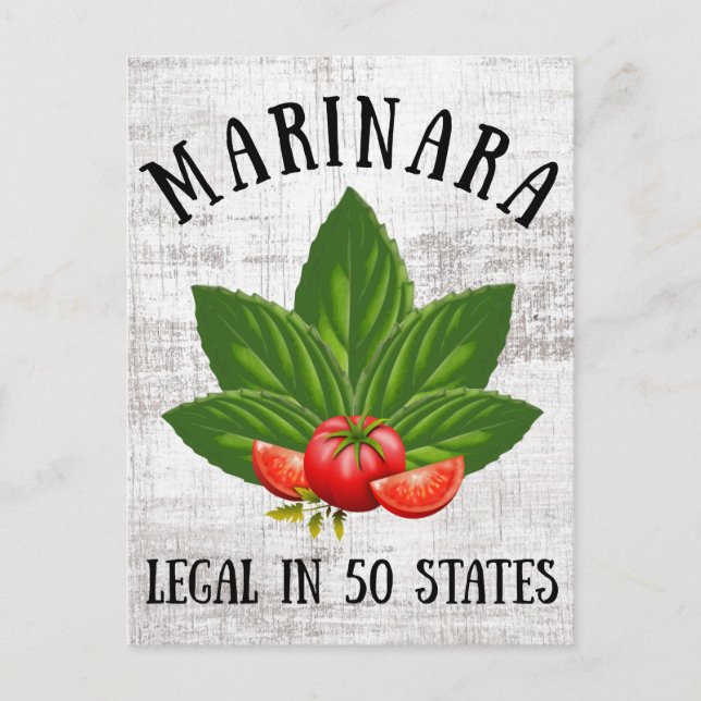 Marinara Legal in 50 States Basil and Tomatoes Holiday Postcard (Front)
