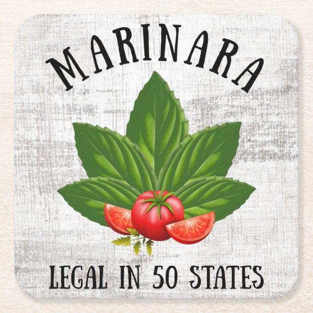 Marinara Legal in 50 States Basil and Tomatoes Square Paper Coaster (Front)