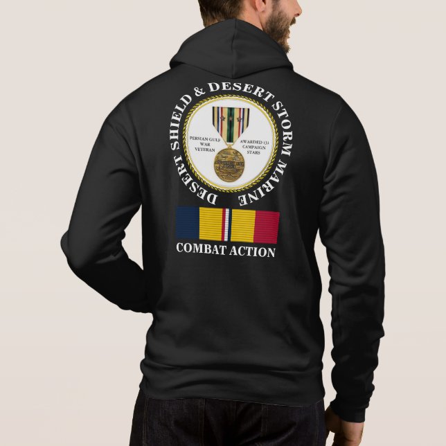 MARINE 3 STARS DESERT SHIELD & DESERT STORM HOODIE (Back)