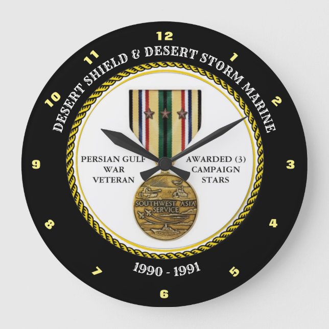 MARINE 3 STARS  / DESERT SHIELD & STORM LARGE CLOCK (Front)