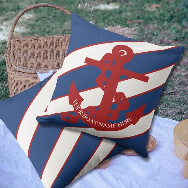 Marine Anchor Nautical Blue Stripe Beach House   Cushion (Creator Uploaded)