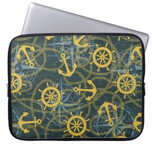 Marine anchor ship rudder and rope with wind rose laptop sleeve