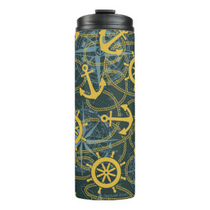 Marine anchor ship rudder and rope with wind rose thermal tumbler