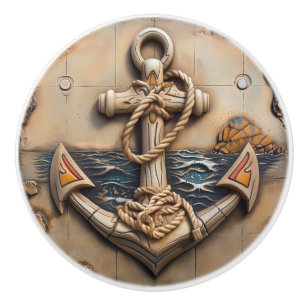 Marine Anchor, Stone Effect, Coastal Themed Ceramic Knob