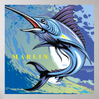 Marine Animal Big Fish Marlin Swims the Ocean