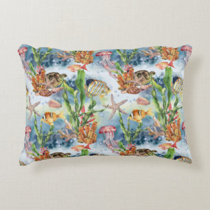 Marine Animals Coral Reef Fish Jellyfish Seaweed Decorative Cushion