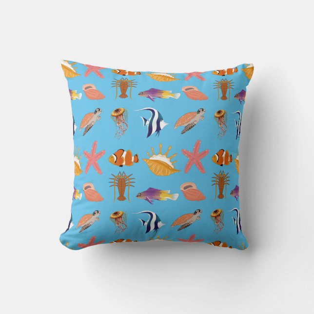 Marine animals: fish, turtle, seashell, jellyfish, cushion (Front)