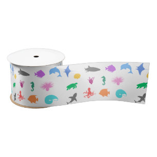 Marine animals patterned satin ribbon
