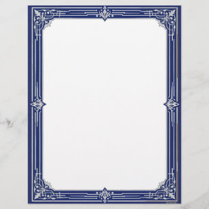 Marine Blue and Silver Art Deco Stationery Custom Letterhead