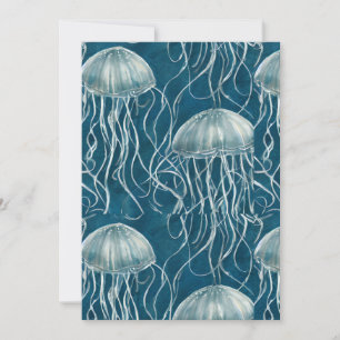 Marine Blue and White Jelly Fish Pattern Holiday Card