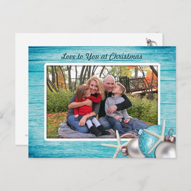 Marine Blue Custom Photo Christmas Postcard (Front/Back)